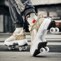 Deformed shoes four-wheeled heelys Internet celebrity skates childrens students mesh breathable adult sports roller skates