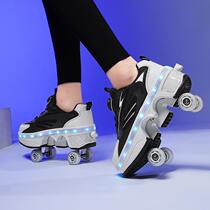 Childrens Heelys four-wheel mobility deformation shoes automatic retractable sports roller skates LED rechargeable student skates