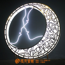 2022 New iron art hollowed-out moon light box luminous pendulum piece mall stage tennis red photo background decoration