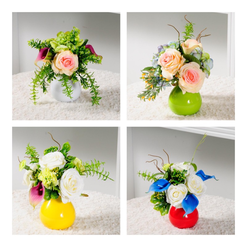 Mini ceramic round vase emulated silk floral art cover adornments small fresh putting floral dining desktop tea table furnishing