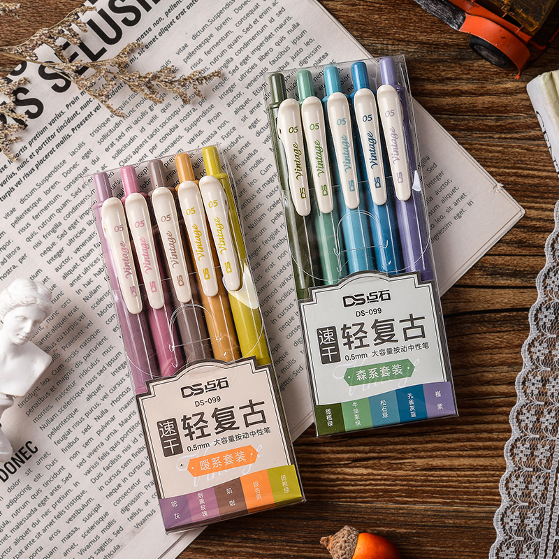 Point Stone Speed Dry Retro Middle Sex Pen 0 5mm Students With Small Frescoed Press Tents Water Pen Large Capacity Sign Pen