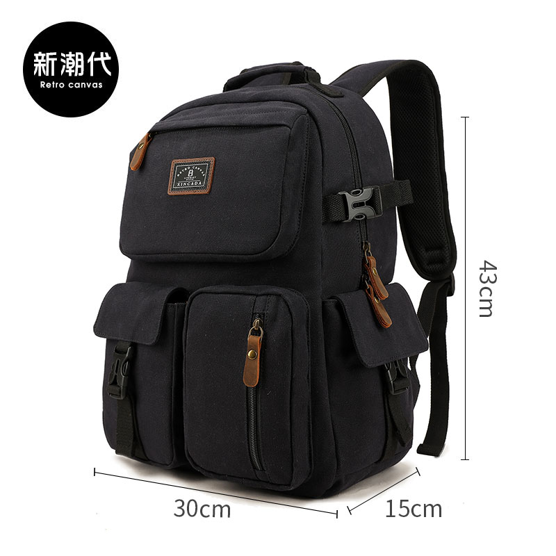 Ba lô nam nữ bình thường ba lô gốc canvas đi học du lịch sinh viên đại học máy tính thể thao ngoài trời xu hướng thời trang - 2029藍黑色 可放15.6寸電腦