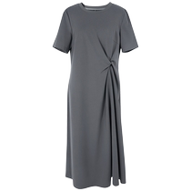 Three-color large size womens clothing 2024 summer new style round neck knitted waist knitted skirt straight casual casual simple fat MM