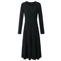 Three-color large size womens clothing 2024 winter new U-neck knitted dress with waist and spliced ​​skirt makes slimming MM