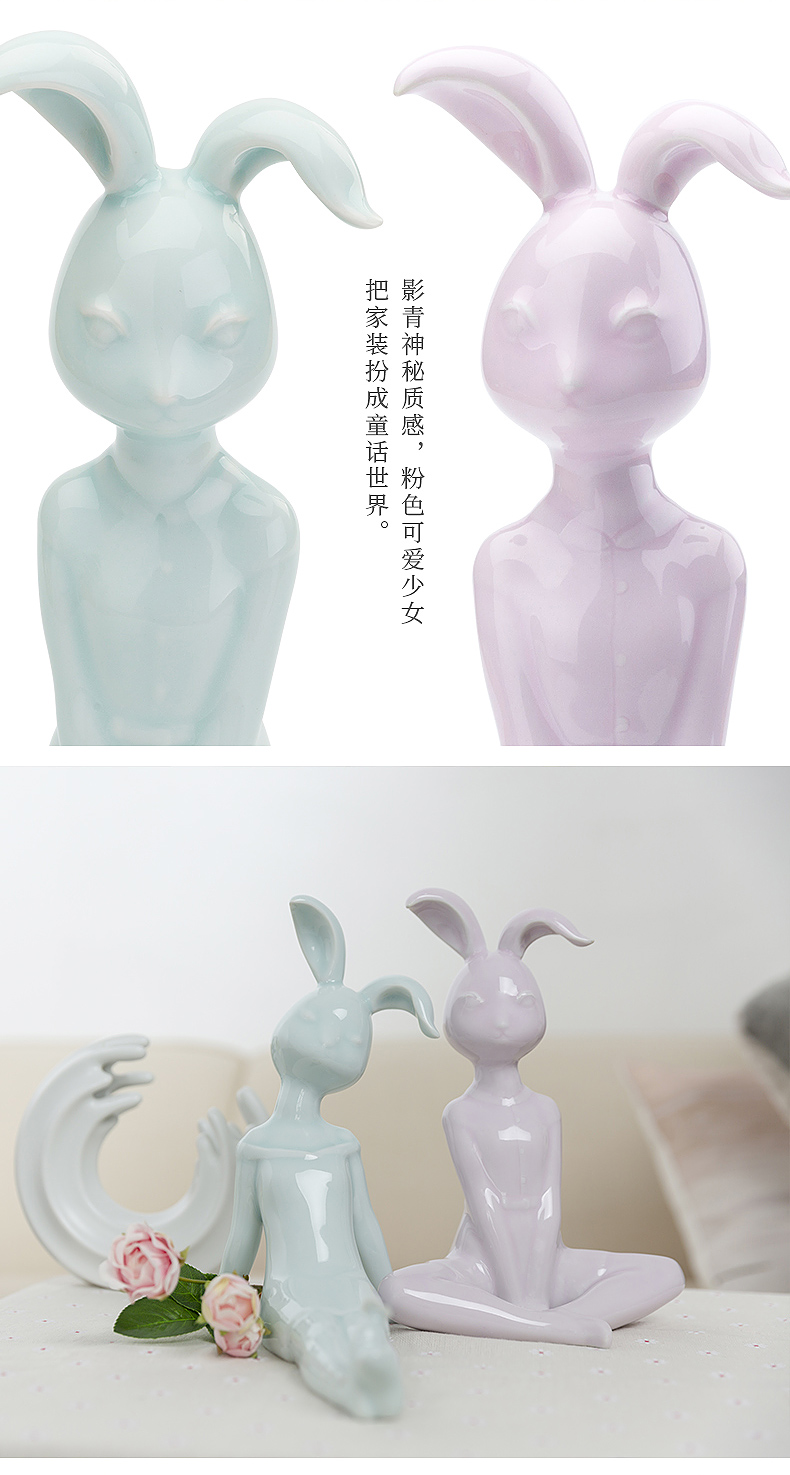 "Miss rabbit" jingdezhen ceramic express bunny girls bedroom adornment creative home furnishing articles night stand