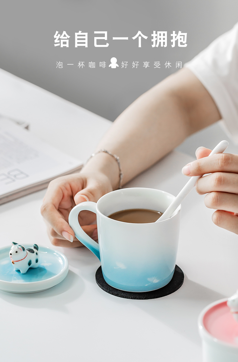 Day Wilson of jingdezhen ceramic cup express dog mark cup with cover with a spoon, cup cup coffee office men and women