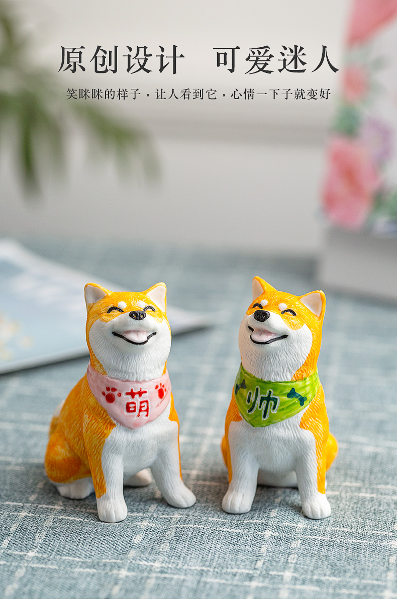 Firewood dog ceramic small place ins creative lovely office desktop decoration fair young Japanese Japanese birthday gift