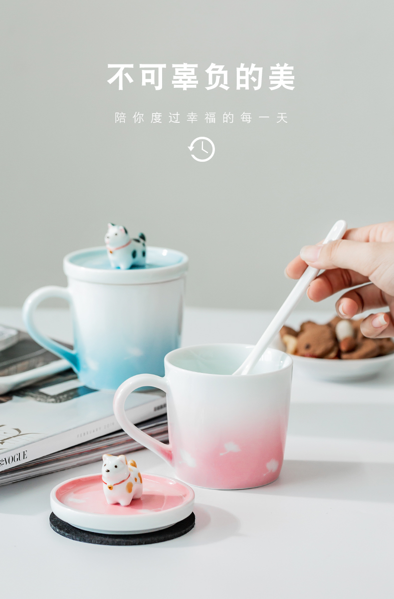 Day Wilson of jingdezhen ceramic cup express dog mark cup with cover with a spoon, cup cup coffee office men and women