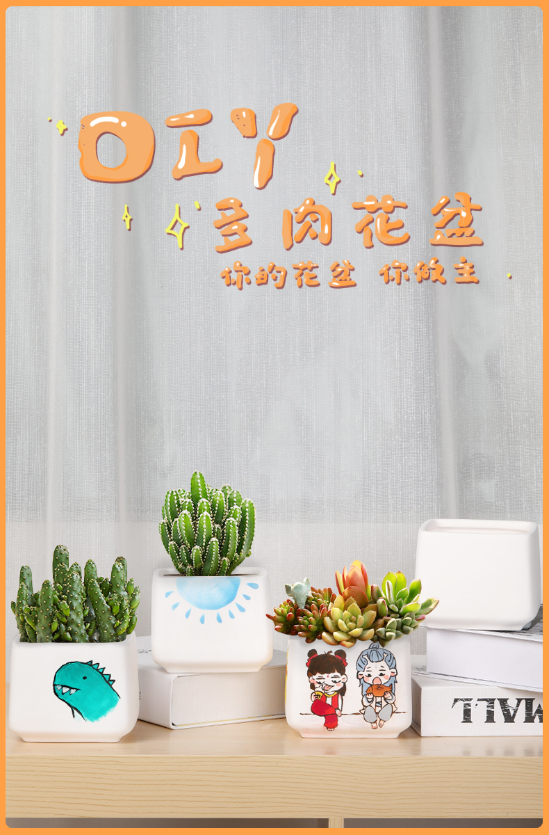 Days yi ceramic flowerpot more meat creative diy manual venting, lovely white biscuit firing boyfriend girl a gift