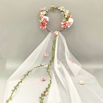 New veil bridal veil photo taking fairy rattan garland headdress European and American headdress seaside photo taking