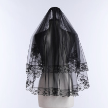 European and American black Halloween veil lace ghost bride lace retro wedding props headdress veil cathedral