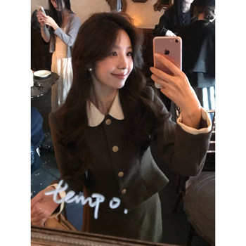 Even yiwen winter love song 2.0 korean style high-intellectual autumn and winter waist-cinching fake two-piece top + skirt set