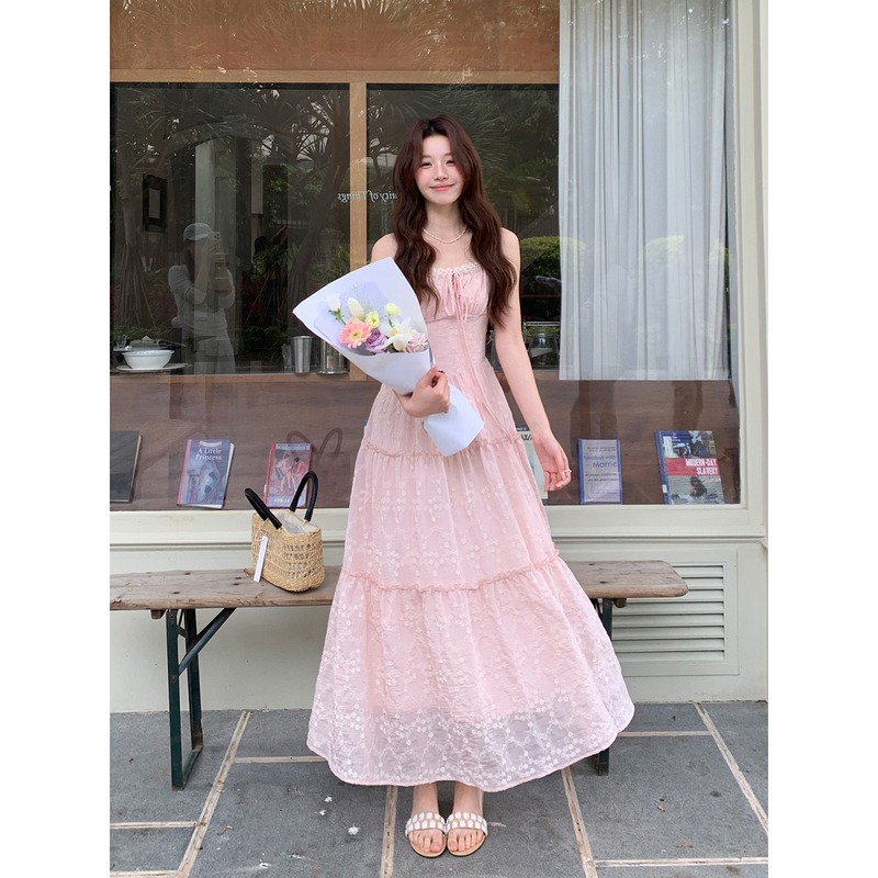 Even Yiwen【Spring Utopia】Korean-Style High-Intelligence and Gentle Vacation-Style Dress French Lace Camisole Dress