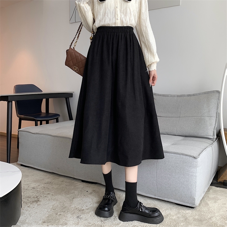 Autumn and Winter 2025 New Loose-Fitting Elegant Umbrella Skirt High-Waisted Pure Black Midi Skirt for Women A-Line Drape Skirt