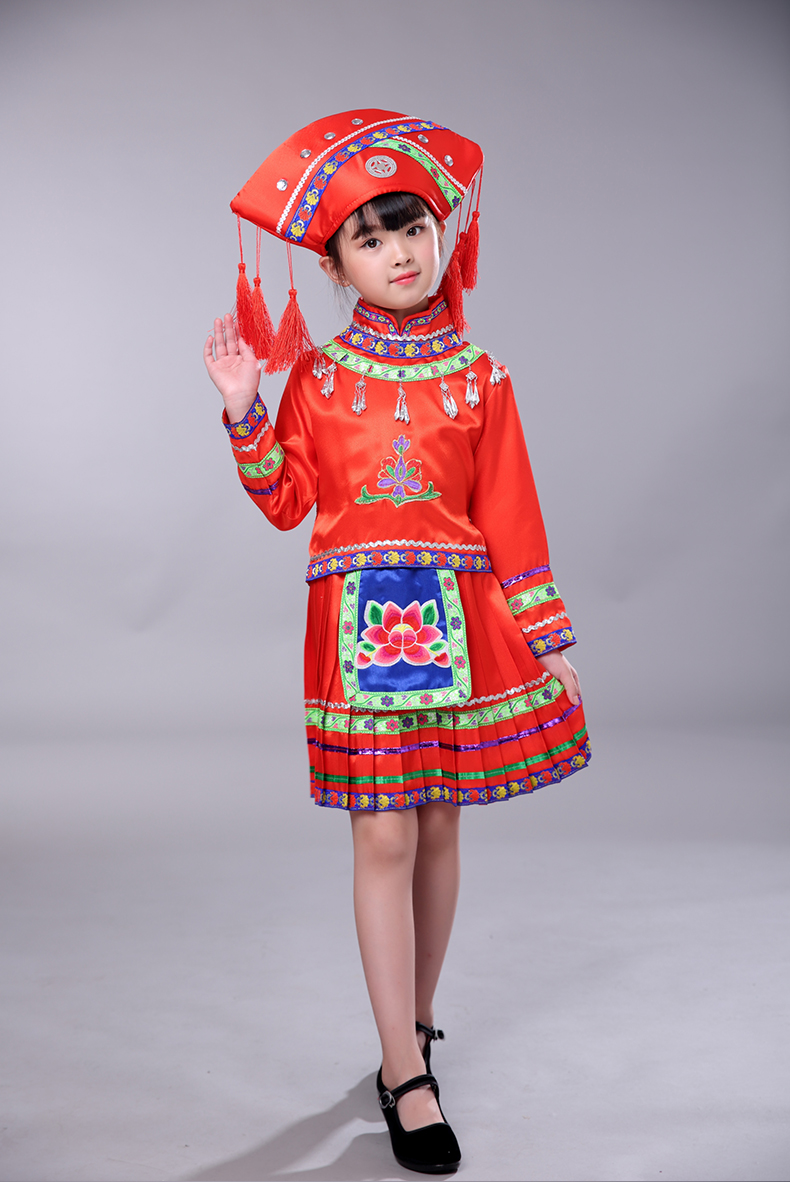 Trang phục trẻ em Zhuang trang phục thiểu số trang phục bé trai và bé gái Miao Zhuang quốc tịch cucurbit lụa trình diễn các hãng quần áo trẻ em