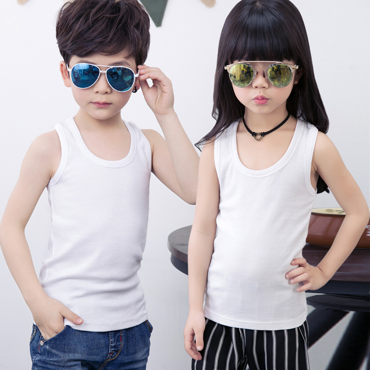 Trẻ em vest cotton mùa hè váy boy cross-bar can-vai bé không tay đầu đen cô gái cởi quần áo đáy sling.