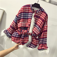 Cổ tròn và cotton nhung của phụ nữ mùa đông mới lỏng lẻo của Hàn Quốc retro cà vạt màu tương phản ấm áp quần áo độn bông áo phao lông vũ dáng dài hàn quốc