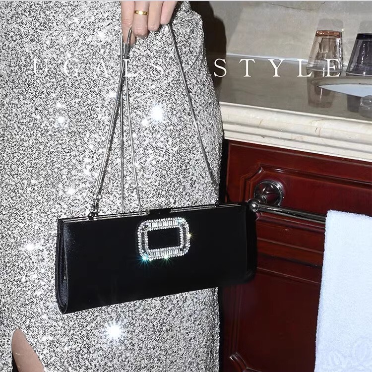 Ugals French-Style Socialite Silk-Embellished Rhinestone Shiny Clutch Evening Handbag Crossbody Small Bag