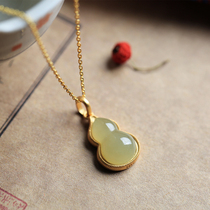 Small silver cobbler pure silver ancient method gold inlaid and field jade Guochao jade Jade Pendant Pendant Pendant Necklace female Xia Xiaopu