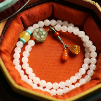 Small silversmith natural and field jade white jade bracelet female crystal handmade string bead jade transfer bead lotus handstring