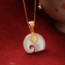 Small silversmith pure silver ancient Fagin gold and Tian jade small elephant country tide jade pendant retro wind necklace with female summer light extravagant and luxurious