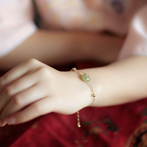 Small Silver Artisan Pure Silver and Tian jade Ping An Transport Pearl Bracelet Female small crowdsourced design light extravagant and delicate girls fine handstring