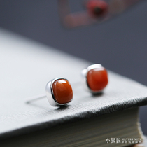(Red Beans) 925 sterling silver earrings female natural South red agate simple fashion temperament versatile earrings ear jewelry