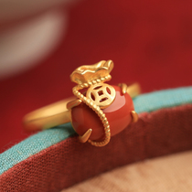 Small Silver Artisan Fu Bag China Wind South Red Manau Pure Silver Ancient Fagin Gold Opening Ring Female Niche Design Ancient Wind Ring