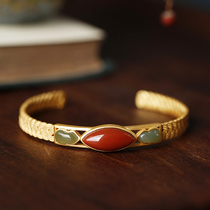 Small silversmith pure silver ancient Fagin gold woven bracelet woman and field Bite jade South red Manau Chinese wind retro opening bracelet