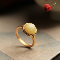 Small silver cobbler pure silver ancient method gold inlaid with natural honey wax amber retro light lavish opening ring female niche design forefinger