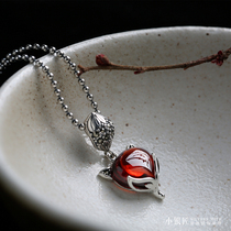 Silver Smith 925 sterling silver Garnet Fox pendant women fashion National tide retro style choker crystal necklace
