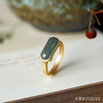 Small silver cobbler pure silver ancient method gold inlaid with natural emerald opening ring children retro palace ring light extravagant and delicate