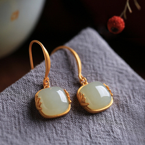 Small silversmith pure silver ancient Fagin gold and field jade earrings female light extravagant advanced sensual earrings Earrings Accessories of Mothers Day