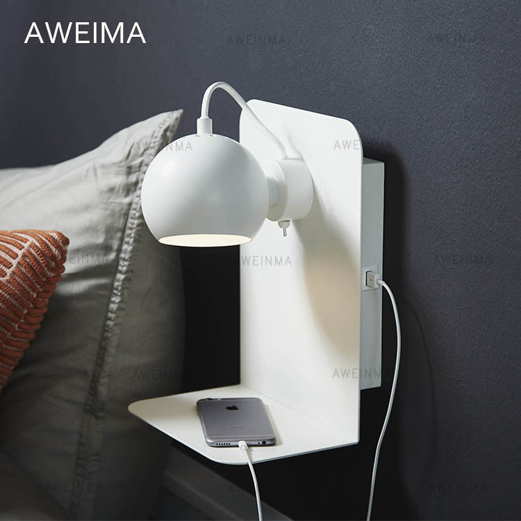 Danish Nordic modern minimalist metal Ball series bedside wall lamp country rotating luxury shelf wall lamp