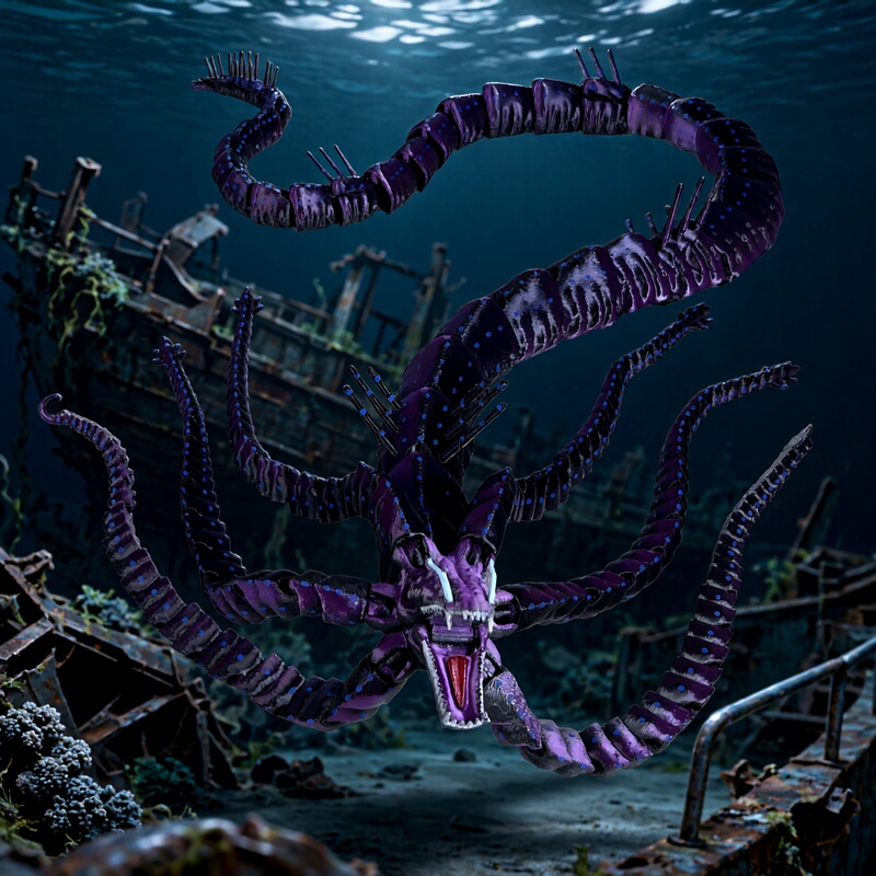 Deep Sea Trek 3D Printed Articulated Ocean Overlord Shadow Ancient Dragon Leviathan Mayan Sea Monster Model Kit