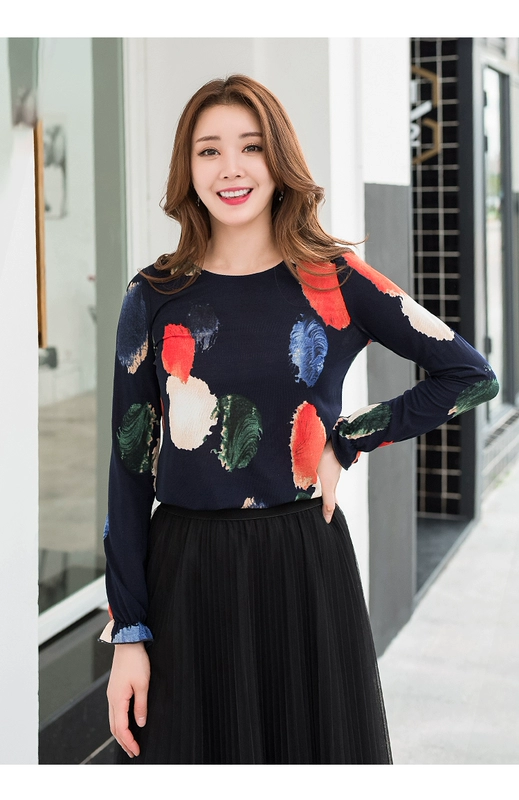 Chất béo Mai chị em mùa thu mới 2018 cỡ lớn tay dài chạm đáy áo sơ mi nữ rộng 200 cân mỡ che bụng