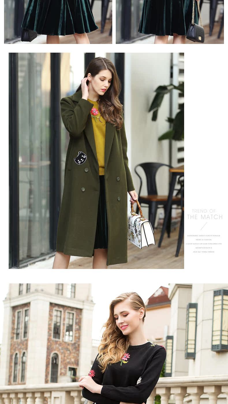 Sợi lúa mì của phụ nữ áo len kích thước lớn của phụ nữ đầu béo chị béo mm đính cườm thêu tay dài mùa thu và mùa đông áo len mới áo măng tô nữ dáng dài