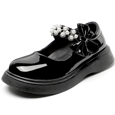 百丽童鞋女童公主鞋2025秋冬新款软底单鞋儿童黑色英伦风大童皮鞋