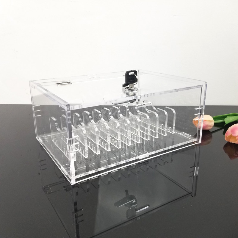 Transparent acrylic multi-grid desktop mobile phone storage box storage box with lock rechargeable KTV employee mobile phone collection