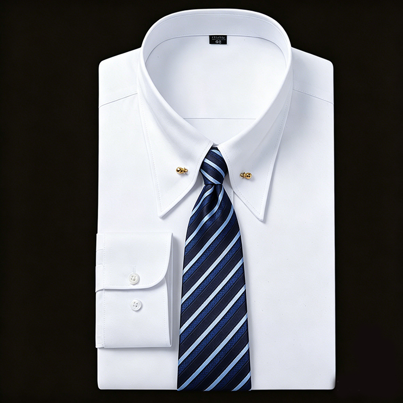Men's Empire Collar French Cuff Shirt, High-End Groom Formal Wear, Italian-Style Large Pointed Collar, Pinhole White Shirt, Large Size Men's Empire Collar French Cuff Shirt, High-End Groom Formal Wear, Italian-Style Large Pointed Collar, Pinhole White Shirt, Large Size
