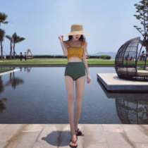  SWIMMING WARM Korean style can be salt can be sweet small chest steel bracket contrast color sexy thin split vacation swimsuit female