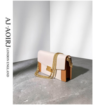 (British AJ AOIRJ) niche brand cowhide contrast new chain mobile phone bag one-shoulder cross-body small square