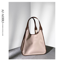 (British AJ AOIRJ) niche design leather large capacity tote bag premium feel hand-held bucket bag temperament