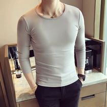 Modal long-sleeved T-shirt mens spring and autumn solid color crew neck wild mens base shirt trend velvet inner top