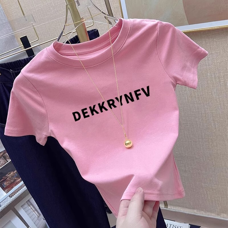 2026 Summer Super Cute Pink Off-Shoulder Round Neck Short Sleeve T-Shirt for Women, American Retro Slim Fit Short Top 2026 Summer Super Cute Pink Off-Shoulder Round Neck Short Sleeve T-Shirt for Women, American Retro Slim Fit Short Top