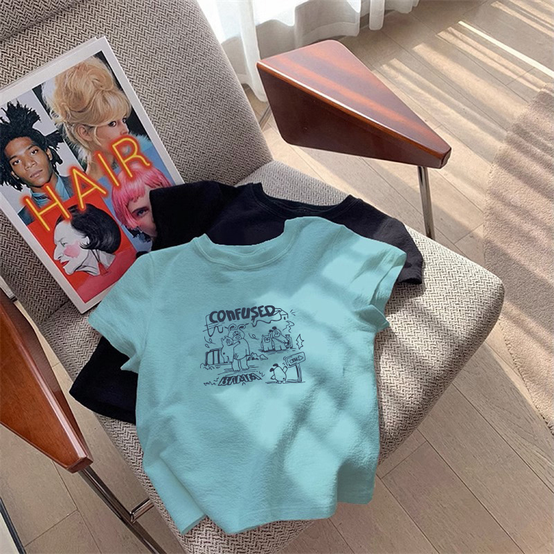 Lake Blue Short-Sleeved T-Shirt for Women, Summer 2026 New Style, Bright Color, Unique Design, Short Top