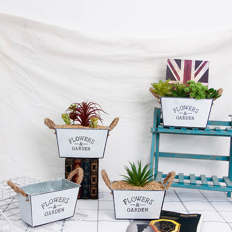 Creative iron hemp rope shape wrought iron retro simple white old flower pot green plant succulent flower potted plant