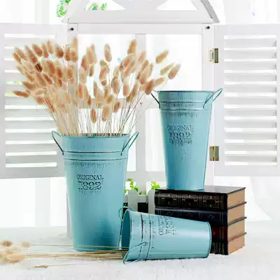 Retro old iron flower bucket iron Iron Bucket cafe ornaments dry flower flower pot literary Joker flower pot