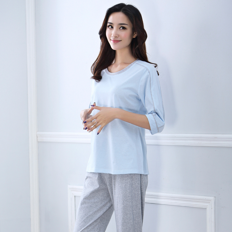 đồ ngủ cotton Bà DreamTeng Trong tay mùa hè mới của Hàn Quốc phiên bản của bông có thể mặc bộ quần áo về nhà.