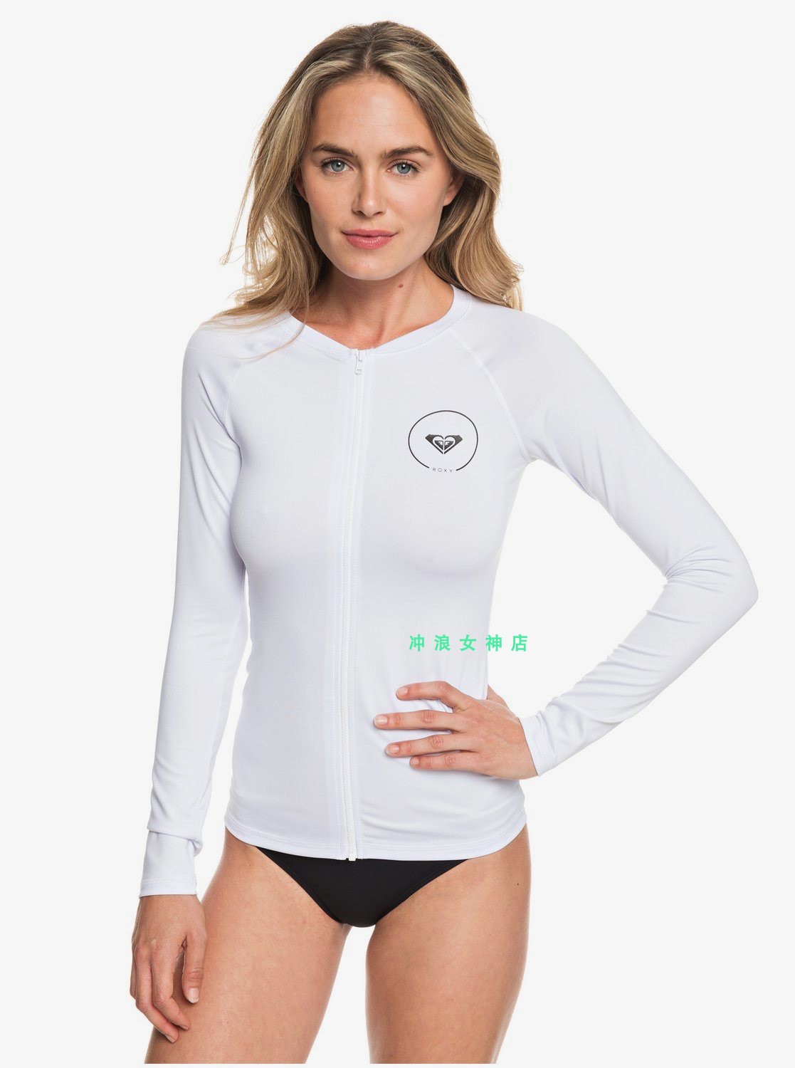 Roxy surf sunscreen diving snorkeling swimsuit quick-drying wear jacket zipper white women's UPF50